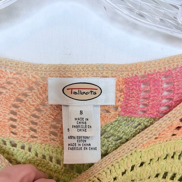 Talbots Crochet Sweater Spring Doily Patchwork Sherbet Multicolor Artsy Sz S - Picture 7 of 10